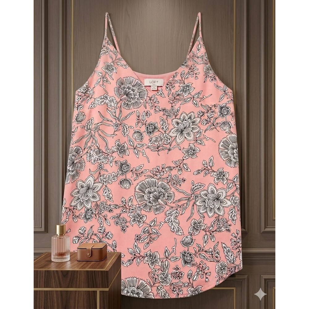 LOFT Women’s M Pink Floral Sleeveless Lined V Neck Camisole Tank Top Blouse